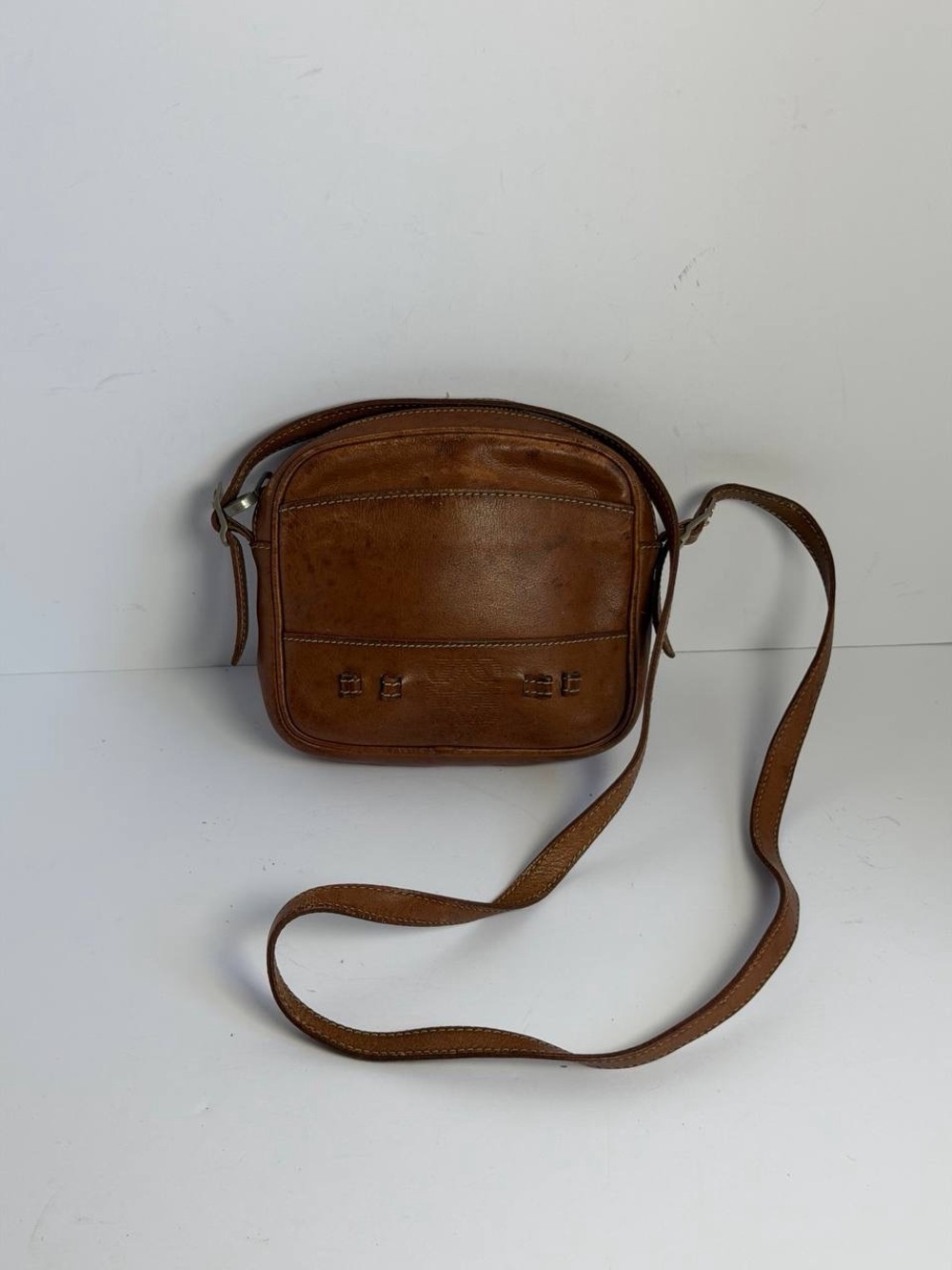 Vintage Loewe Brown Leather Camera Crossbody Bag